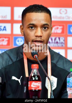 Doha, Dez. 13. 14 Dez, 2019. Al-Sadd's Sports Club player Salem Al Hajri besucht eine Pressekonferenz um Jassim Bin Hamad Stadion in Doha, Katar, im Dez. 13, 2019. Al Sadd SC Monterrey Gesicht in Ihre FIFA Club WM-Achtelfinale am Dez. 14, 2019. Credit: Nikku/Xinhua/Alamy leben Nachrichten Stockfoto