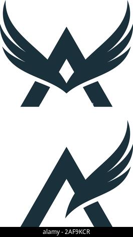 Buchstabe A Symbole mit Flügeln auf weißem Hintergrund. Abstrakte Logo Designs. Stock Vektor