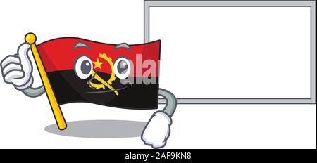 Cute Flagge angola Blättern Zeichentrickfigur Daumen hoch mit Board Stock Vektor