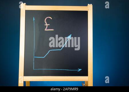 Das Wachstum Diagramm, in dem die lbs ist auf einem schwarzen Brett gezeichnet. Der Markt für ausländische Währung. Stockfoto