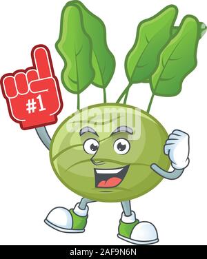 Lustige Maskottchen kohlrab Cartoon Stil mit Schaum Finger Stock Vektor