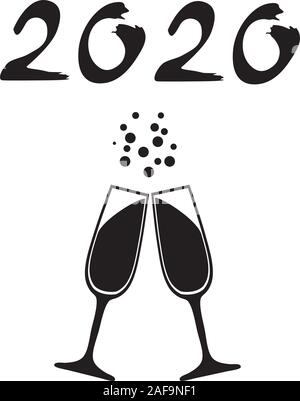 Vector Illustration von Wein, Champagner Gläser Neues Jahr 2020. Stock Vektor