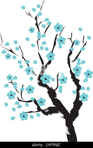 Vector Illustration eines blühenden Kirschbaum auf weißem Hintergrund. Stock Vektor