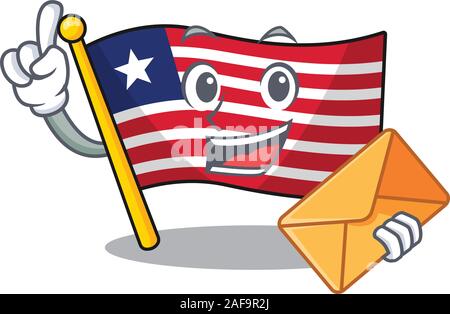 Happy Face Flagge liberia Blättern Maskottchen Design mit Umschlag Stock Vektor