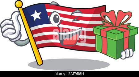 Happy Face Flagge liberia Blättern Charakter mit Geschenkbox Stock Vektor