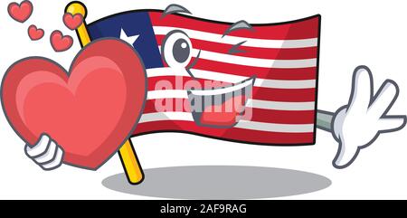Funny Face Flagge liberia Blättern Zeichentrickfigur mit Herz Stock Vektor