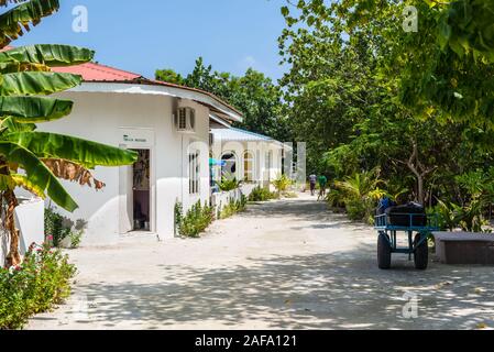 Huraa, Malediven - November 19, 2017: Strand Himmel Gästehaus auf der Insel Huraa, Malediven, Indischer Ozean. Stockfoto