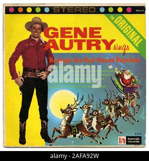 Gene Autry singt Rudolph The Red-Nosed Reindeer - Vintage Vinyl Platten abdecken Stockfoto