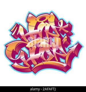 Hip-Hop Wort in lesbarer Graffiti style in lebendigen Anpassbare Farben auf weißem Hintergrund. Stock Vektor