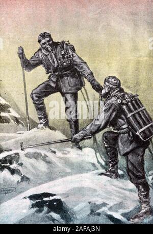 MOUNT EVEREST 1922 britischen Expedition. Italienische Magazine Illustration von George Fink (links) und Geoffrey Bruce auf ihrem zweiten Versuch mit Sauerstoff Stockfoto