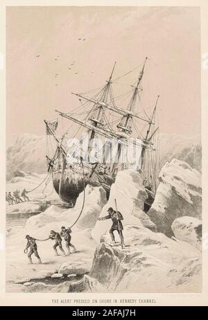 BRITISH ARCTIC EXPEDITION 1875-1876 unter der Leitung von George Nares, HMS Alert im Packeis eingeschlossen Stockfoto