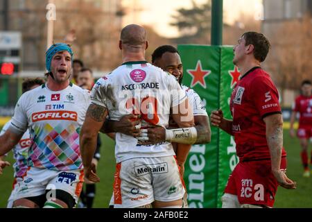 Treviso, Italien. 14 Dez, 2019. Glück für latry von Marco lazzaroni (Treviso) bei Benetton Treviso vs Lyon, Rugby Heineken Champions Cup in Treviso, Italien, 14. Dezember 2019 - LPS/Ettore Griffoni Credit: Ettore Griffoni/LPS/ZUMA Draht/Alamy leben Nachrichten Stockfoto