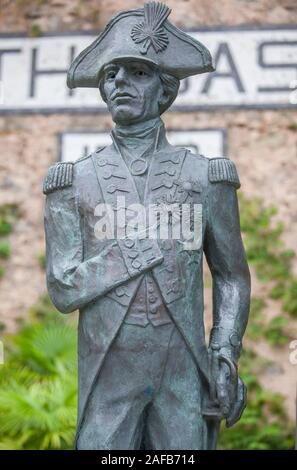 Gibraltar, Großbritannien - 27.Juli 2019: Lebensgroße, Bronze Statue von Lord Nelson von Bildhauer John doubleday. South Bastion, Gibraltar, Großbritannien Stockfoto