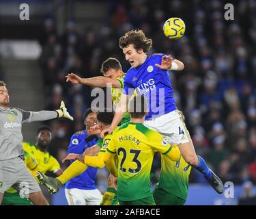 Leicester, Großbritannien. 14 Dez, 2019. Caglar Soyuncu (4) Leicester City während der Premier League Match zwischen Leicester City und Norwich City für die King Power Stadion, Leicester am Samstag, den 14. Dezember 2019. (Credit: Jon Hobley | MI Nachrichten) das Fotografieren dürfen nur für Zeitung und/oder Zeitschrift redaktionelle Zwecke verwendet werden, eine Lizenz für die gewerbliche Nutzung Kreditkarte erforderlich: MI Nachrichten & Sport/Alamy leben Nachrichten Stockfoto