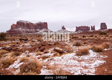 Schnee am Monument Valley Stockfoto