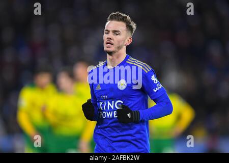 Leicester, Großbritannien. 14 Dez, 2019. James Maddison (10) von Leicester City während der Premier League Match zwischen Leicester City und Norwich City für die King Power Stadion, Leicester am Samstag, den 14. Dezember 2019. (Credit: Jon Hobley | MI Nachrichten) das Fotografieren dürfen nur für Zeitung und/oder Zeitschrift redaktionelle Zwecke verwendet werden, eine Lizenz für die gewerbliche Nutzung Kreditkarte erforderlich: MI Nachrichten & Sport/Alamy leben Nachrichten Stockfoto