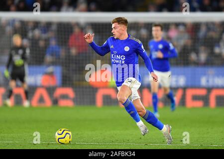 Leicester, Großbritannien. 14 Dez, 2019. Harvey Barnes (15) von Leicester City während der Premier League Match zwischen Leicester City und Norwich City für die King Power Stadion, Leicester am Samstag, den 14. Dezember 2019. (Credit: Jon Hobley | MI Nachrichten) das Fotografieren dürfen nur für Zeitung und/oder Zeitschrift redaktionelle Zwecke verwendet werden, eine Lizenz für die gewerbliche Nutzung Kreditkarte erforderlich: MI Nachrichten & Sport/Alamy leben Nachrichten Stockfoto