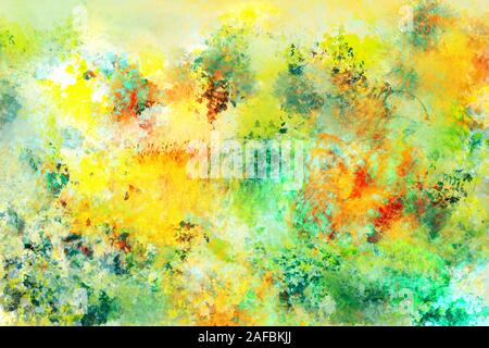 Abstrakte farbenfrohe, moderne Malerei. Strukturierten Hintergrund in den Farben Gelb, Grün und Rot. Stockfoto