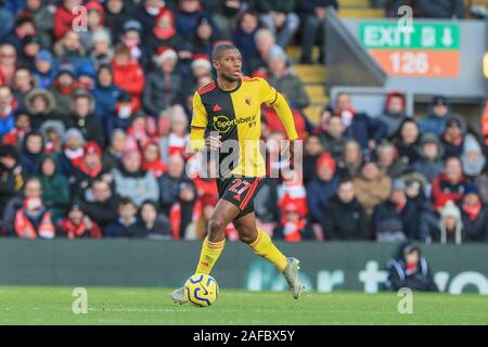 14. Dezember 2019, Liverpool, Liverpool, England; Premier League, Liverpool v Watford: Christian Kabasele (27) von Watford mit der Kugel Credit: Mark Cosgrove/News Bilder Stockfoto