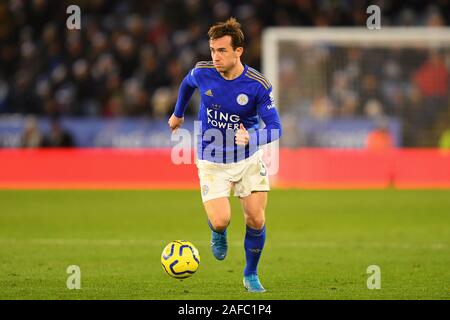 Leicester, Großbritannien. 14. Dez 2019. Ben Chilwell (3) Leicester City während der Premier League Match zwischen Leicester City und Norwich City für die King Power Stadion, Leicester am Samstag, den 14. Dezember 2019. (Credit: Jon Hobley | MI Nachrichten) das Fotografieren dürfen nur für Zeitung und/oder Zeitschrift redaktionelle Zwecke verwendet werden, eine Lizenz für die gewerbliche Nutzung Kreditkarte erforderlich: MI Nachrichten & Sport/Alamy leben Nachrichten Stockfoto