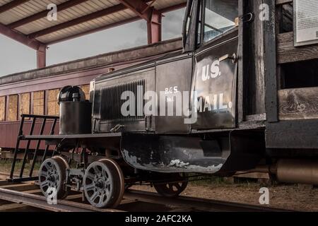 Rekonstruierte Fassung von Galloping Goose Motor Nummer 1, Ridgway Railroad Museum, Ridgway, Colorado. Stockfoto