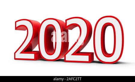 Rot 2020 Symbol, das Symbol oder die Schaltfläche auf weißem Hintergrund, stellt das neue Jahr 2020, 3D-Rendering, 3D-Darstellung Stockfoto