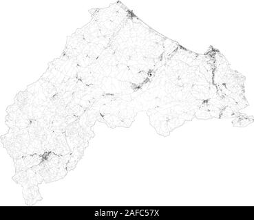 Sat-Karte der Provinz Ancona Städte und Straßen, Gebäude und Straßen der Umgebung. Region Marche, Italien. Karte Straßen, Ringstraßen Stock Vektor