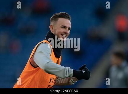 Leicester, Großbritannien. 14 Dez, 2019. James Maddison von Leicester City pre Match beim Premier League Spiel zwischen Leicester City und Norwich City für die King Power Stadion, Leicester, England am 14. Dezember 2019. Foto von Andy Rowland. Credit: PRiME Media Images/Alamy leben Nachrichten Stockfoto