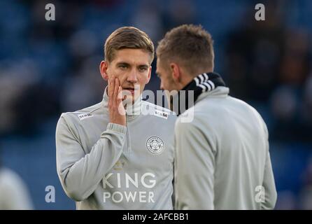 Leicester, Großbritannien. 14 Dez, 2019. Marc Albrighton von Leicester City pre Match beim Premier League Spiel zwischen Leicester City und Norwich City für die King Power Stadion, Leicester, England am 14. Dezember 2019. Foto von Andy Rowland. Credit: PRiME Media Images/Alamy leben Nachrichten Stockfoto