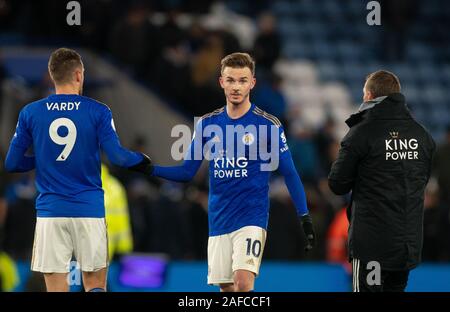 Leicester, Großbritannien. 14 Dez, 2019. James Maddison von Leicester City bei voller Zeit während der Premier League Match zwischen Leicester City und Norwich City für die King Power Stadion, Leicester, England am 14. Dezember 2019. Foto von Andy Rowland. Credit: PRiME Media Images/Alamy leben Nachrichten Stockfoto