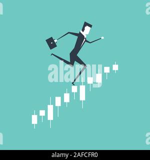 Unternehmer, die oben auf einem Business graph, in der Börse springen. Stock Vektor