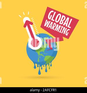 Der Planet Erde mit Thermometer, Globale Erwärmung Konzept. Stock Vektor