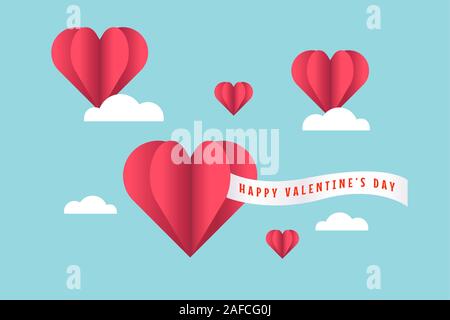 Herz Ballon mit Happy Valentine's Day Text. Stock Vektor