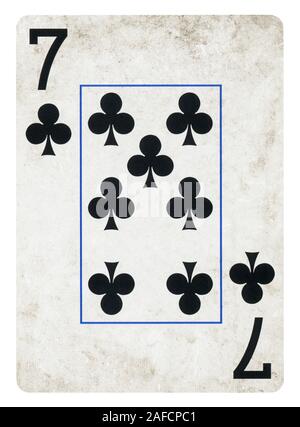 Sieben Vereine Vintage Playing Card - isoliert auf weißem (clipping path enthalten) Stockfoto
