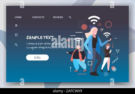 Menschen mit Smartphones social network 5g Wireless System Verbindung Kommunikation Konzept voller Länge horizontale kopieren Raumzeiger Abbildung Stock Vektor