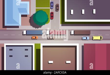 Autos Straße Straßen der Stadt mit Gebäuden top Betrachtungswinkel horizontal Vector Illustration Stock Vektor
