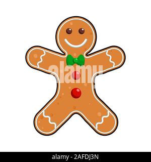 Gingerbread Man Holiday Cookie in der Form des Menschen, dekoriert mit bunten Zuckerguss, Vector Illustration für Tag des neuen Jahres, Weihnachten, Winter Urlaub, Kochen, Stock Vektor