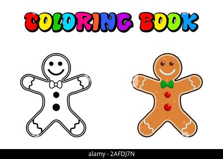 Gingerbread Man Malbuch, Seiten. Weihnachten backen gestaltete farbige Vereisung. Urlaub keks Kekse in Form von netten Menschen. Vector Illustration ist Stock Vektor