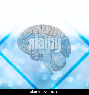 3D-Rendering. Illustration, Grafik brighty Gehirn mit leichten Elementen, Platz für Text Stockfoto