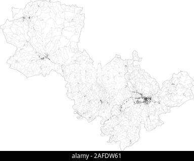 Sat-Karte der Provinz Terni, Städte und Straßen, Gebäude und Straßen der Umgebung. Region Umbrien, Italien. Karte Straßen, Ringstraßen Stock Vektor