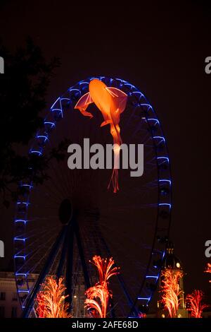 Fête des Lumières - Ville de Lyon - Jährliches Festival der Lichter in Lyon, Frankreich - Dezember 2019 Stockfoto