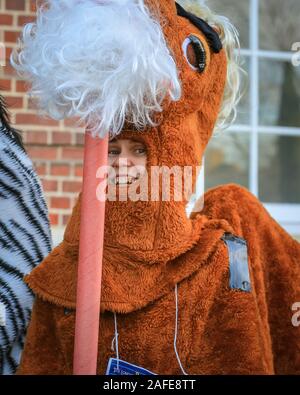 Greenwich, London 15. Dez 2019. "Und Sie sind aus' - die madcap panto Pferde in ihrem Rennen von Pub zu Pub. In der Jubiläumsausgabe, die Londoner Pantomime Horse Race2019 verfügt über Star Wars themed horsey Teilnehmer in Teams, die Rennen um Geld für wohltätige Organisationen einschließlich der 'Make A Wish Stiftung anheben. Stockfoto