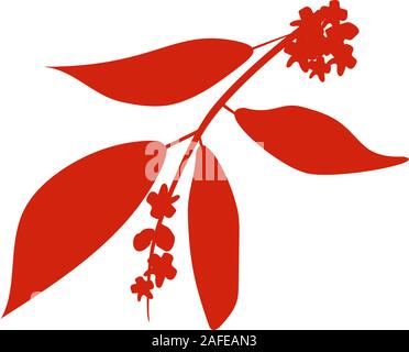 Sandelholz Ast mit Blumen Silhouette. Vector Illustration isoliert auf weißem Stock Vektor