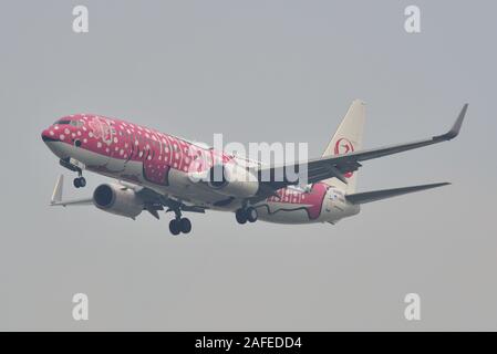 Saigon, Vietnam - Dec 12, 2019. JA 06 RK Japan Transocean Air Boeing 737-800 (Sakura Jinbei Livery) Landung am Flughafen Tan Son Nhat (SGN). Stockfoto