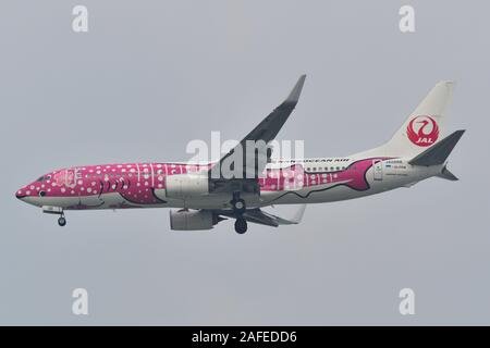 Saigon, Vietnam - Dec 12, 2019. JA 06 RK Japan Transocean Air Boeing 737-800 (Sakura Jinbei Livery) Landung am Flughafen Tan Son Nhat (SGN). Stockfoto