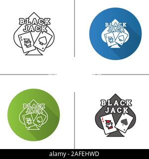 Blackjack Symbol. Flache Bauweise, lineare und Farbe Stile. Card Game. 21. Casino. Isolierte Vektorgrafiken Stock Vektor