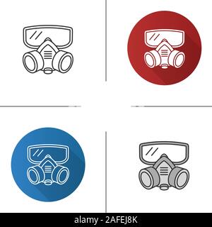 Atemschutzmaske Symbol. Flache Bauweise, lineare und Farbe Stile. Gasmaske. Schädlingsbekämpfung Ausrüstung. Isolierte Vektorgrafiken Stock Vektor
