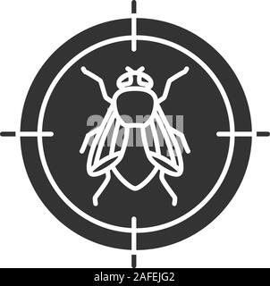 Stubenfliege Ziel glyph Icon. Fliegende Insekten abweisend. Silhouette Symbol. Negativer Platz. Vektor isoliert Abbildung Stock Vektor