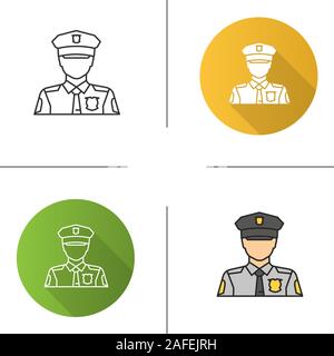 Polizist Symbol. Flache Bauweise, lineare und Farbe Stile. Polizeioffizier. Isolierte Vektorgrafiken Stock Vektor