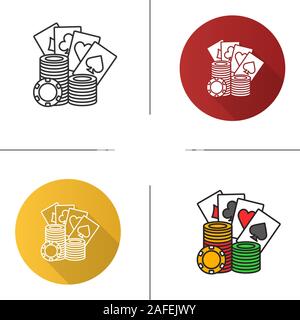 Casino Chips mit Spielkarten Symbol stack. Flache Bauweise, lineare und Farbe Stile. Casino. Poker. Isolierte Vektorgrafiken Stock Vektor
